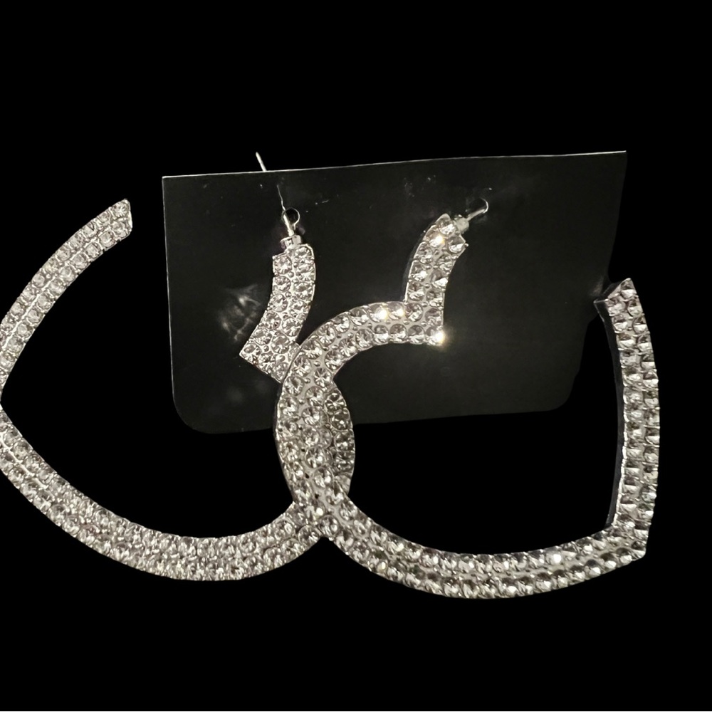 Sparkling Silver Heart Hoop Earrings